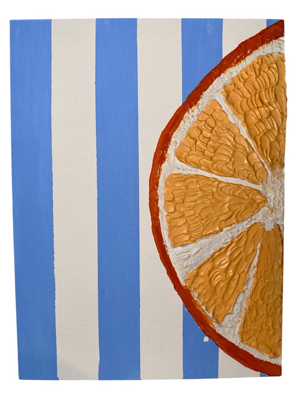 Handmade Blue & White Striped Canvas with Textured Orange Slice